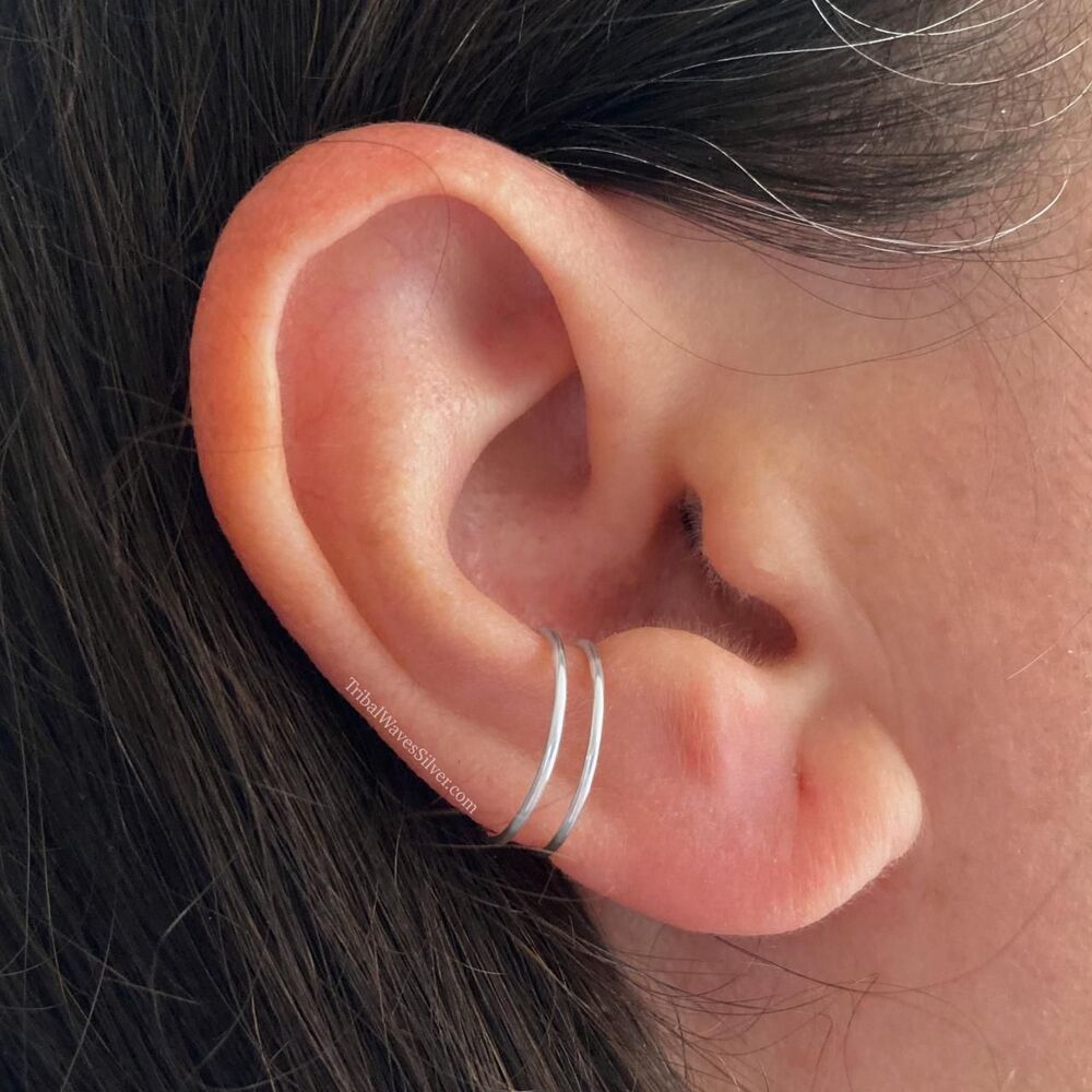 Large Double Band Sterling Silver Ear Cuff (Single)